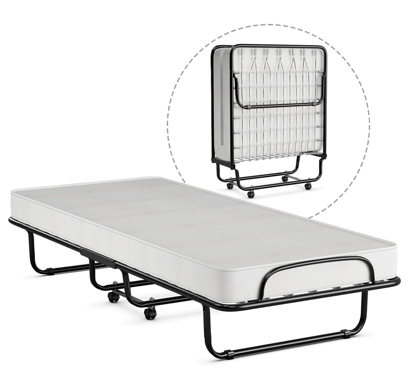 Drevy Folding Bed with Memory Foam Mattress, Portable Bed Cot Size with