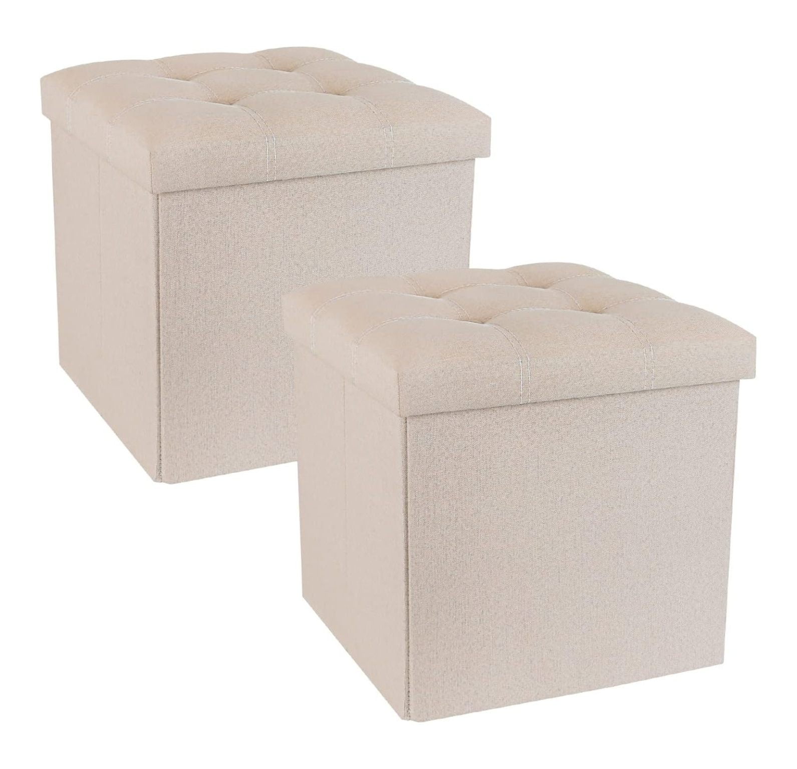 Drevy Folding Cube Storage Ottoman with Padded Seat Linen Fabric Footrest Memory Foam 15” x 15