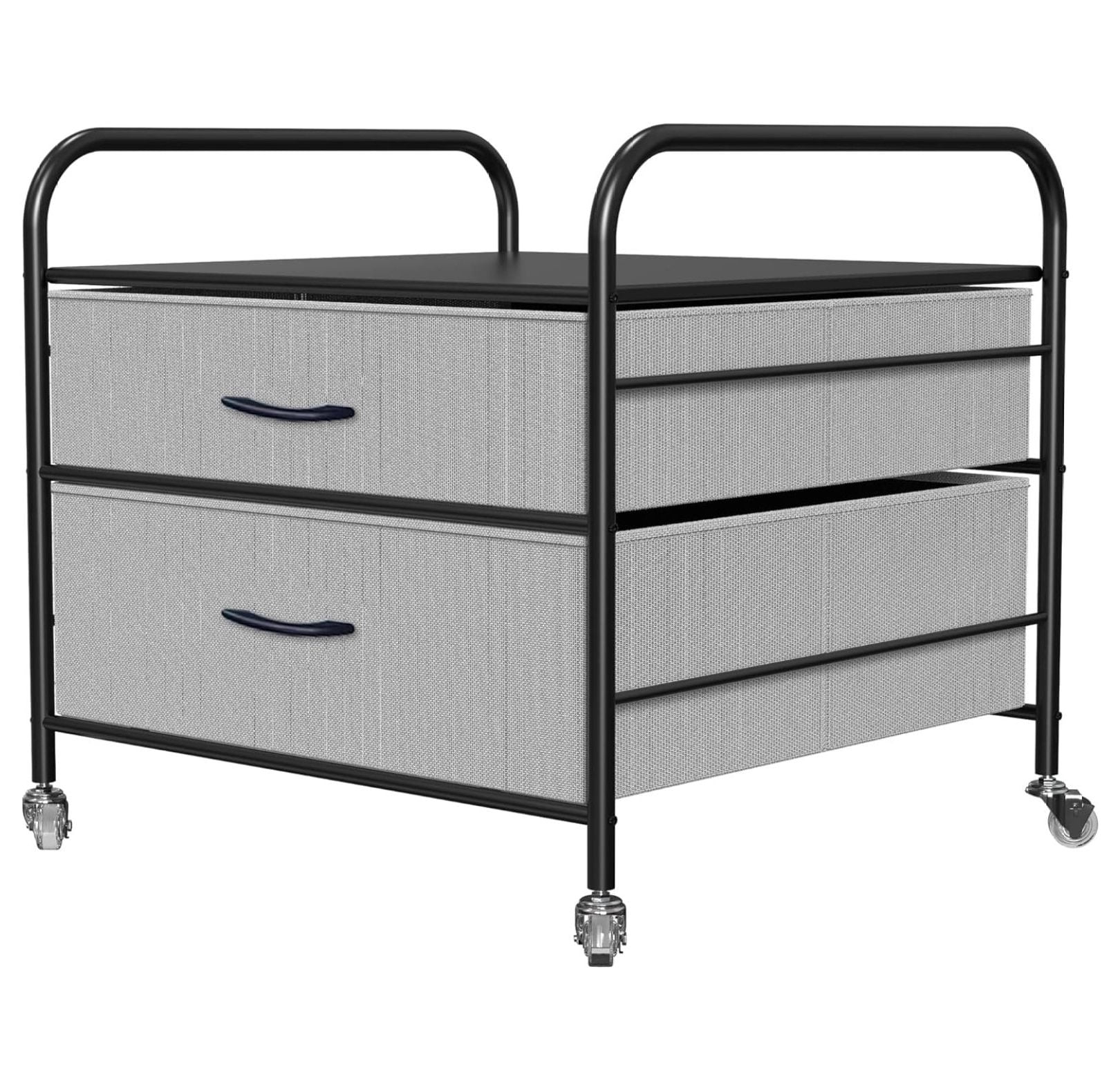 Drevy Fridge Stand with Storage, 2 Drawer Organization Fridge Cart for