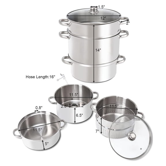 Drevy Fruit Steam Juicer Stainless Steel Steamer, Vegetables Steamer Pot 11 Quart Multipots Kitchen Cookware Steam Juicer for Juice, Jelly, Jams, Pasta