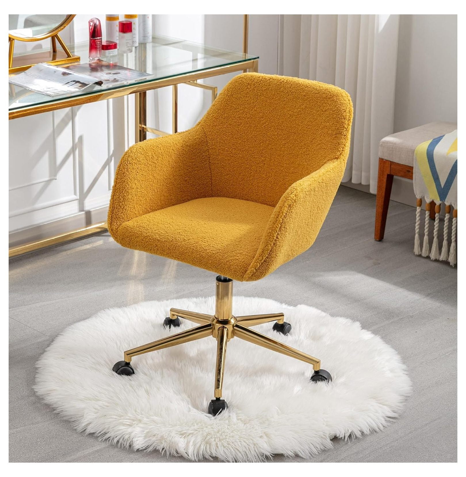 Drevy Furry Office Chair Fuzzy Swivel Desk Chair, Faux Fur Home Office Chair Teddy Fabric
