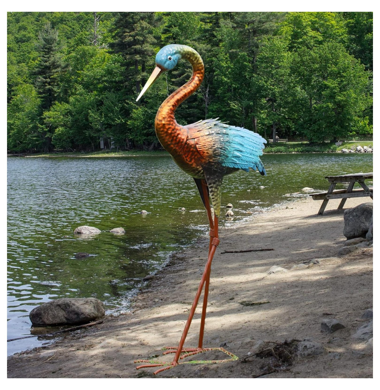 Drevy Garden Crane Statue Outdoor Metal Crane Yard Art Statues and