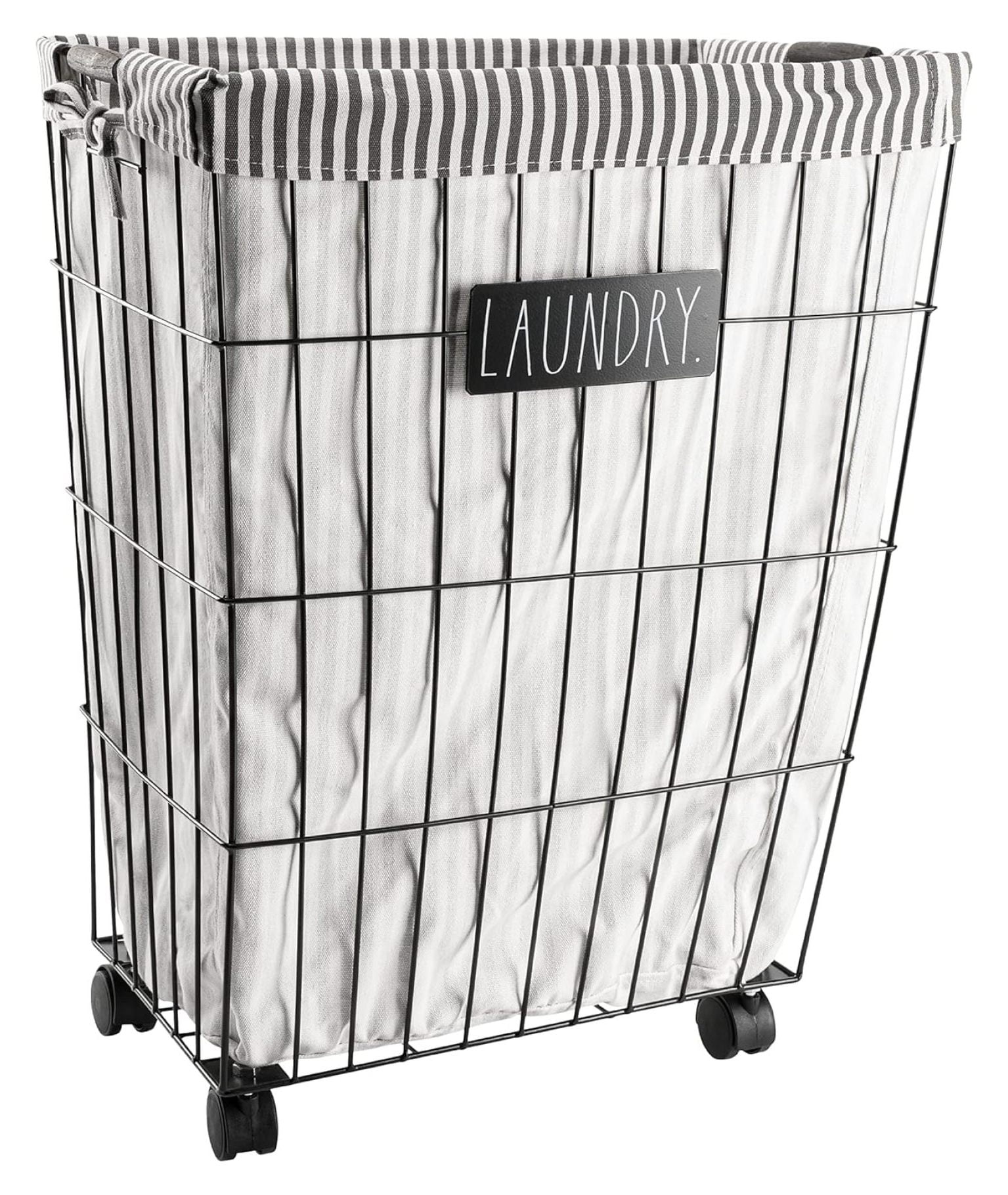 Drevy Heavy Duty Laundry Hamper on Wheels Black Metal Wire Basket