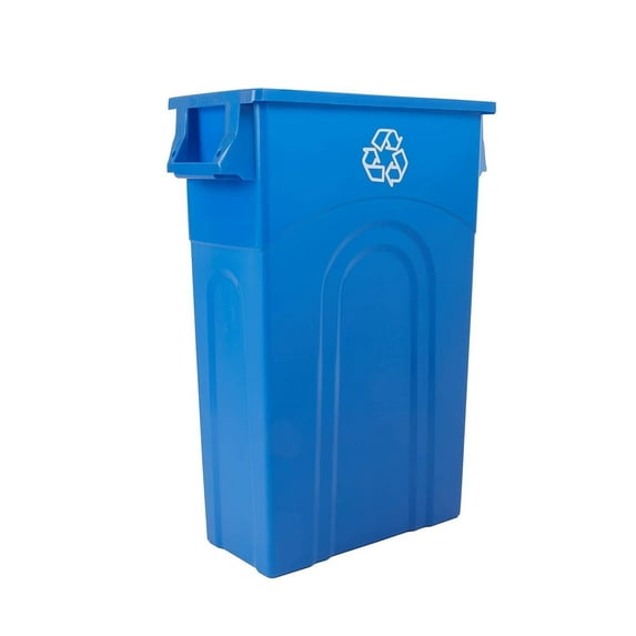 Drevy Highboy Recycling Bin, 23 Gallon, Space Saving Slim Profile and Easy Bag Removal, Indoor or Outdoor Use, Integrated Handles for Easy Carrying, 4-Pack, Recycle Blue