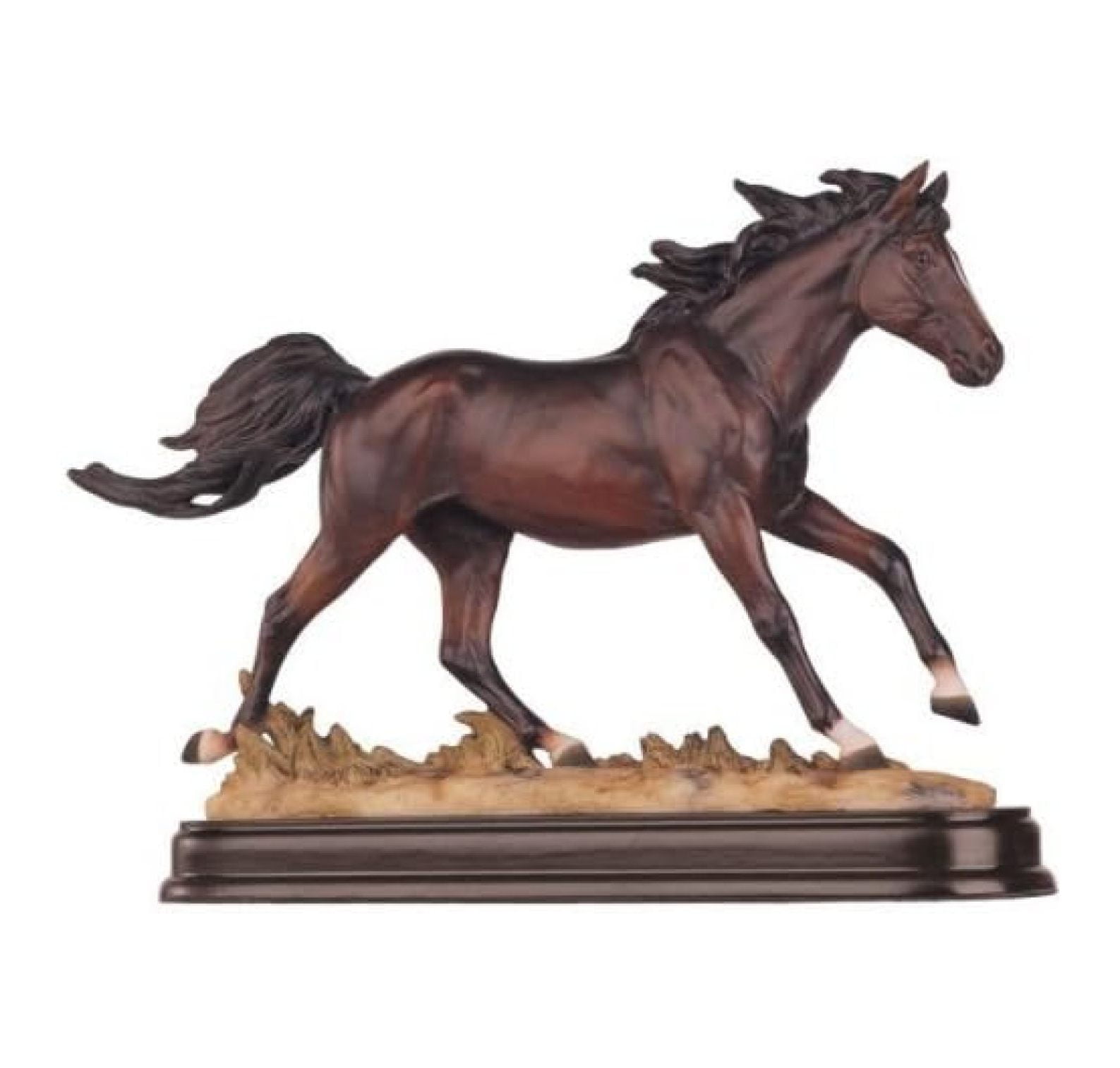 Brown Polyresin Horse Figurine with Detailed Base
