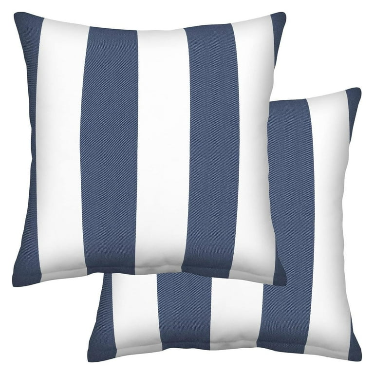 Drevy Indoor/Outdoor Cabana Stripe Blue White Square Toss Pillow - Main Image