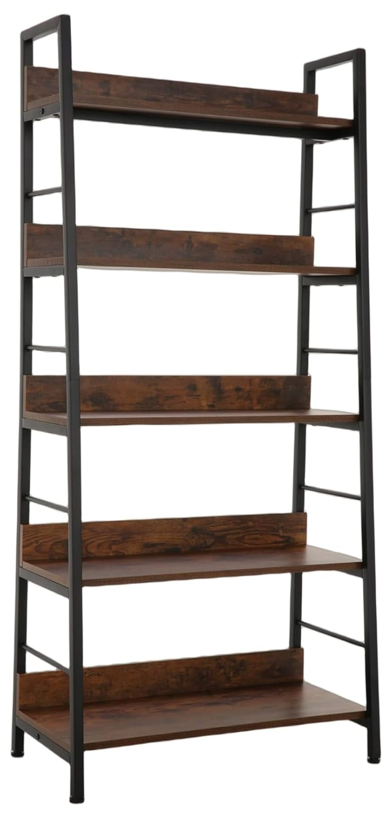 Drevy Industrial Bookshelf,Ladder Shelf 5 Tier Large Bookcases Floor
