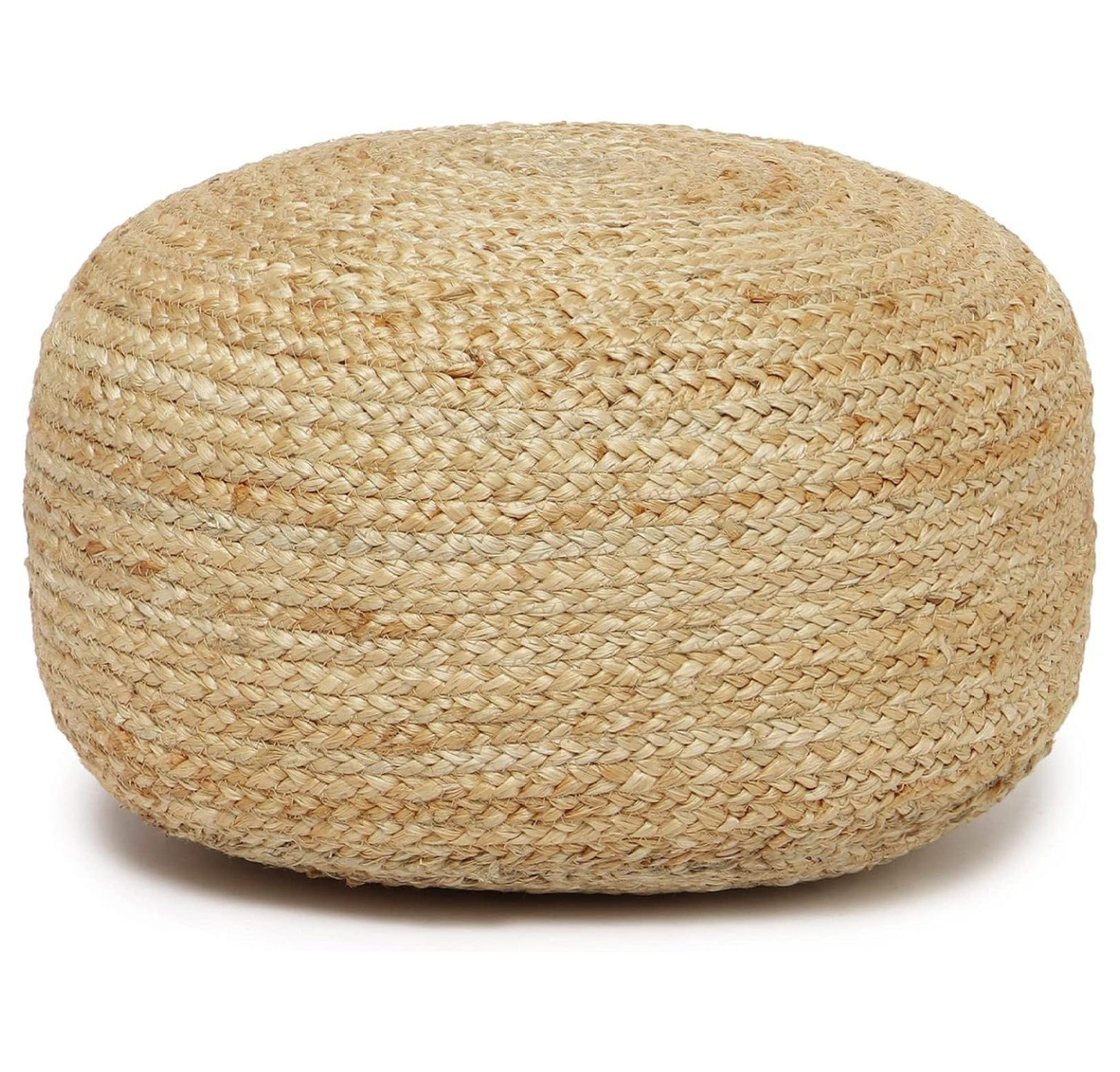 Drevy Jute Circular Low Pouf Ottoman - Braided Pouffe Accent Chair Round Seat Footrest for Living Room, Bedroom, Nursery, kidsroom, Patio, Gym; 100% Jute (18"x18"x10"; Natural)