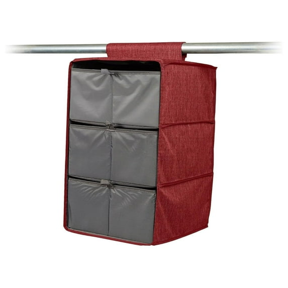 Drevy Keepsakes Hanging Closet Organizer Set - Heavy Duty Material, Sturdy Interior Shelves, Includes Trays with Dividers - Closet Storage-Red Heather