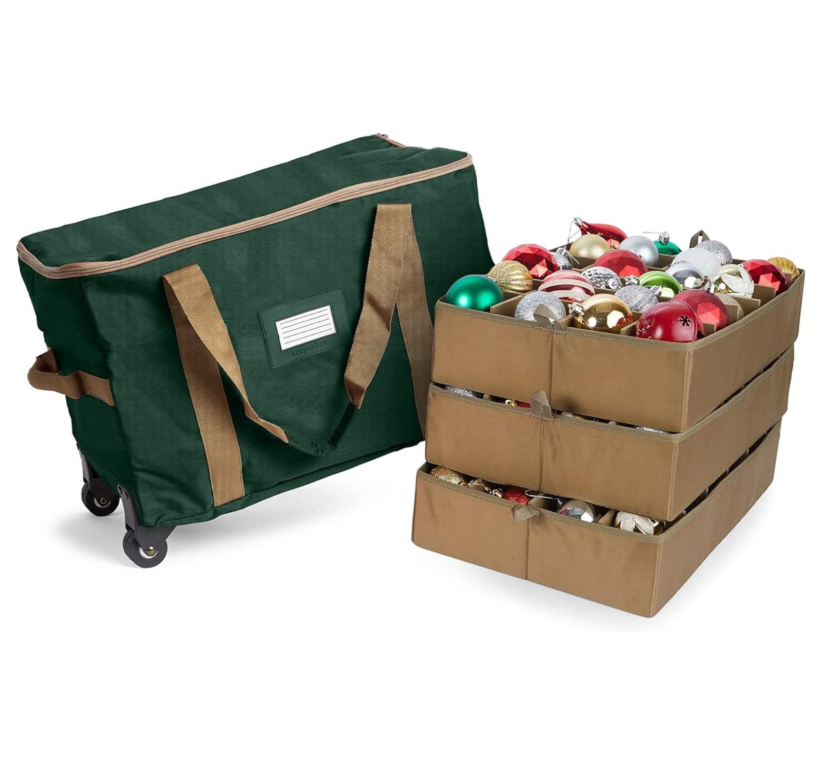 Drevy Keepsakes Rolling Adjustable Ornament Storage Bag Carrying