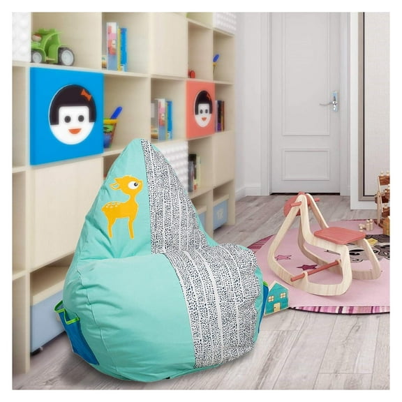 Drevy Kids Self-Rebound Sponge Sofa Bean Bag Chair Seat with Animals Pattern Indoor Furniture for Boys and Girls,Bright Color