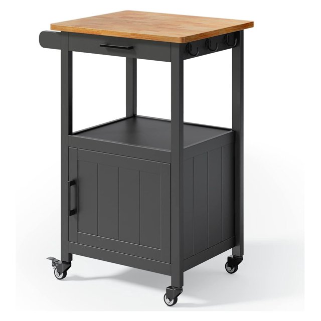 Drevy Kitchen Island Cart on Wheels with Drawer, Storage Shelf