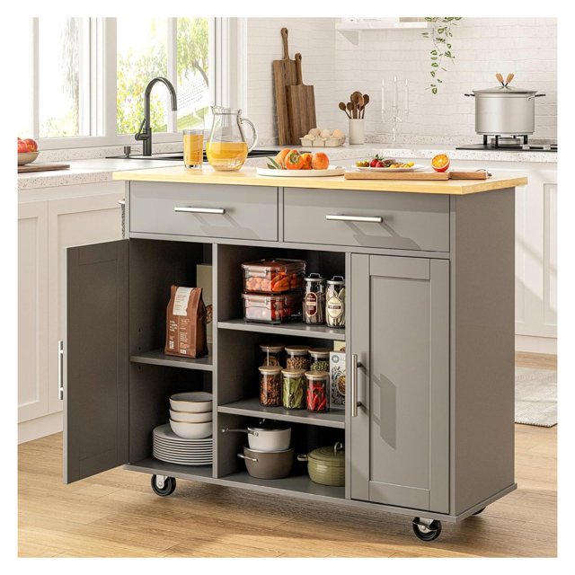 Drevy Kitchen Island on Wheels with Storage & Drawer, 40