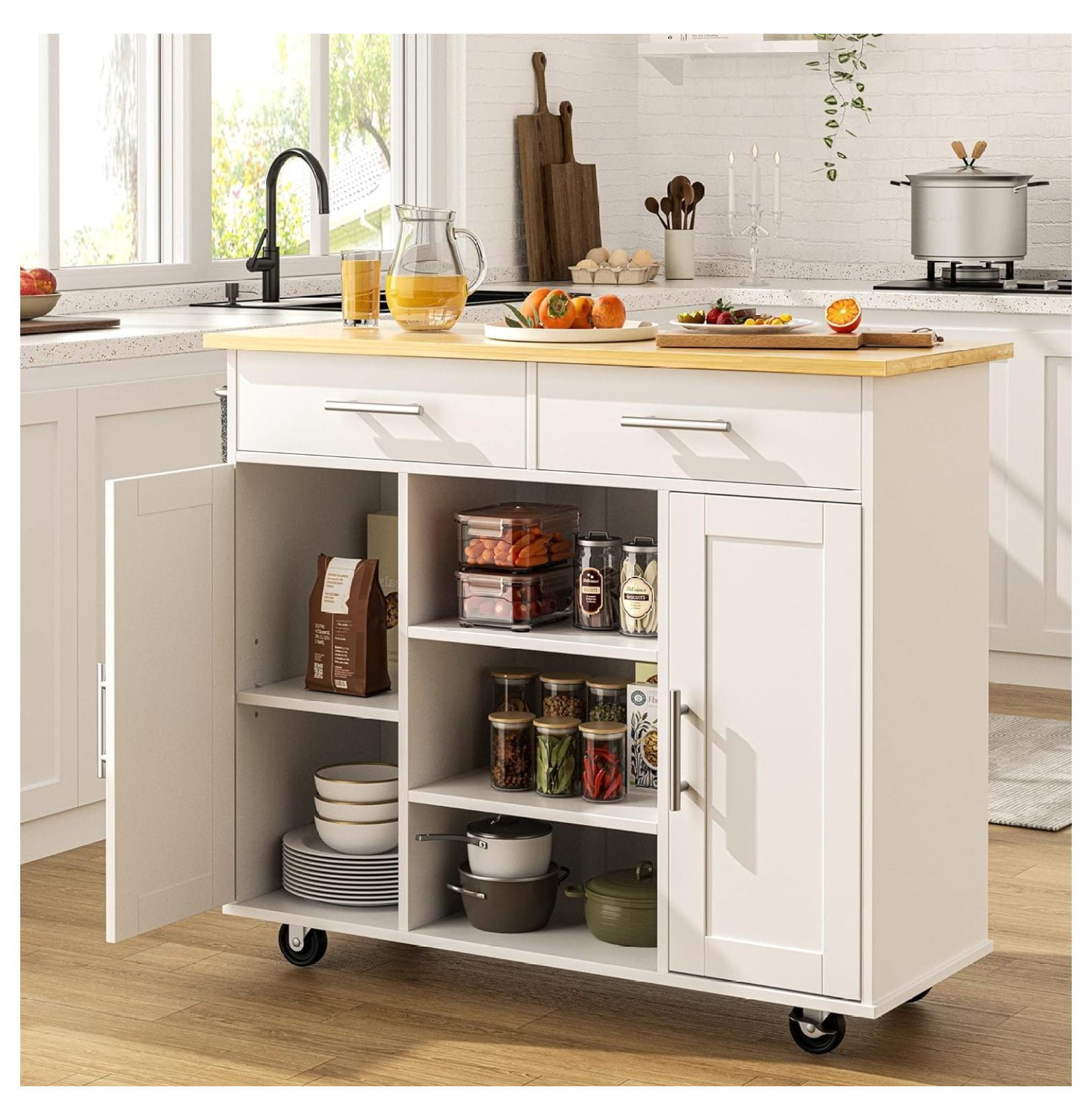 Drevy Kitchen Island on Wheels with Storage & Drawer, 40