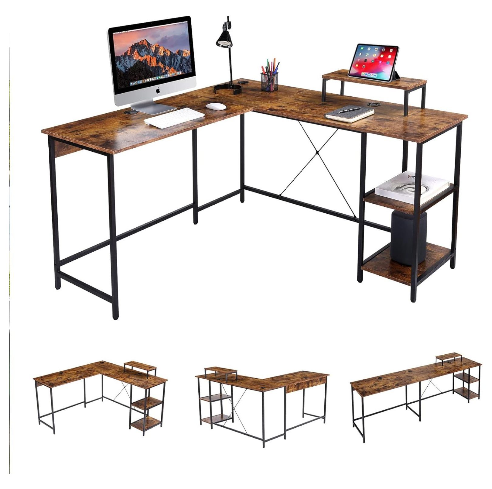 Drevy L Shaped Computer Desk, Modern Corner Computer Desks with CPU
