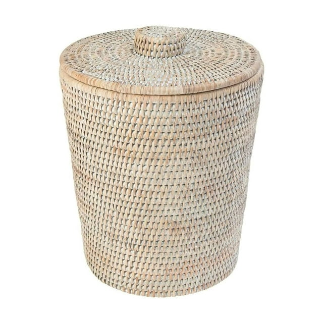 Drevy La Jolla Rattan Round Waste Basket With Lid & Plastic Insert, 2