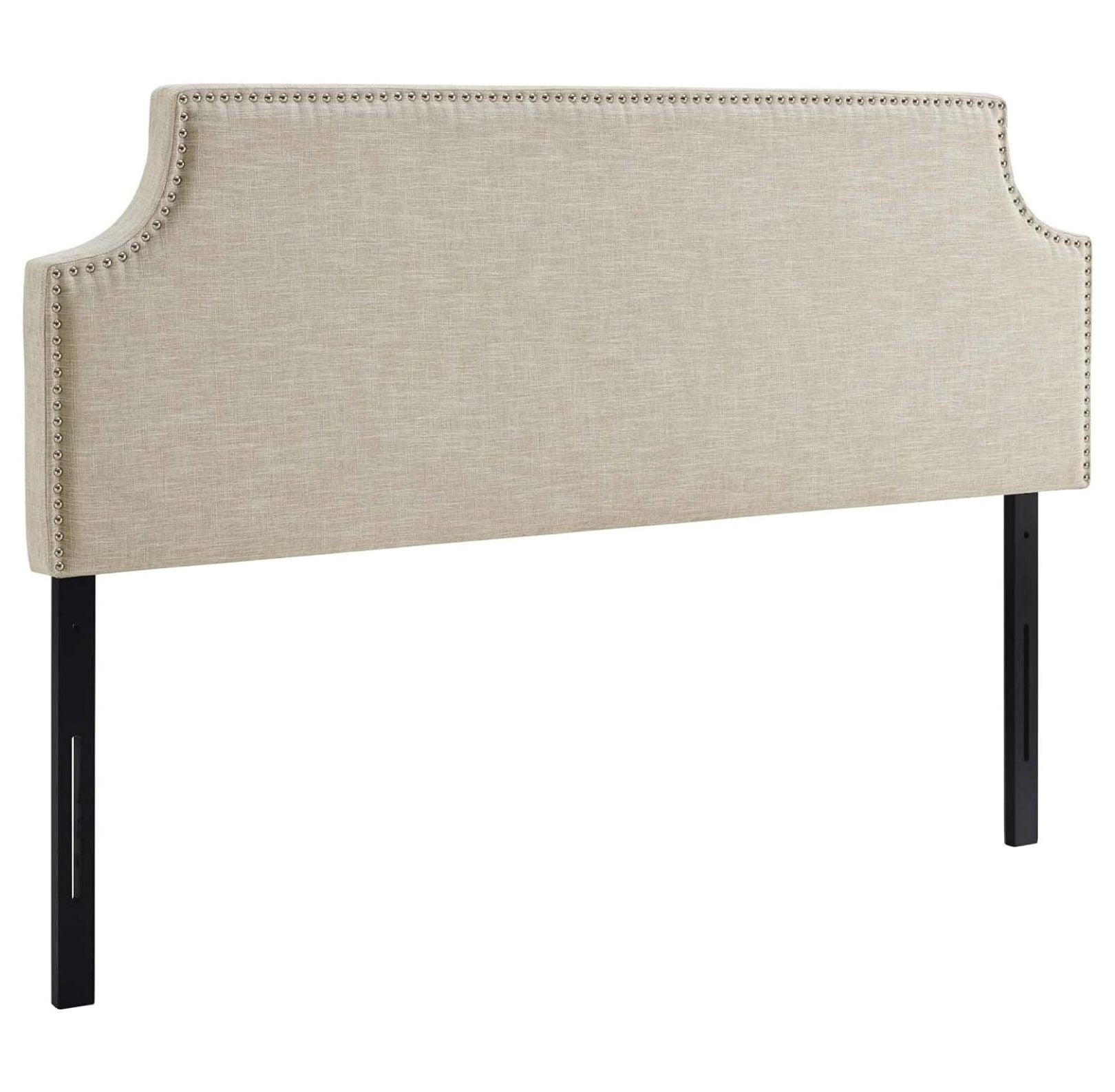 Drevy Laura Linen Fabric Upholstered Queen Size Headboard with Nailhead