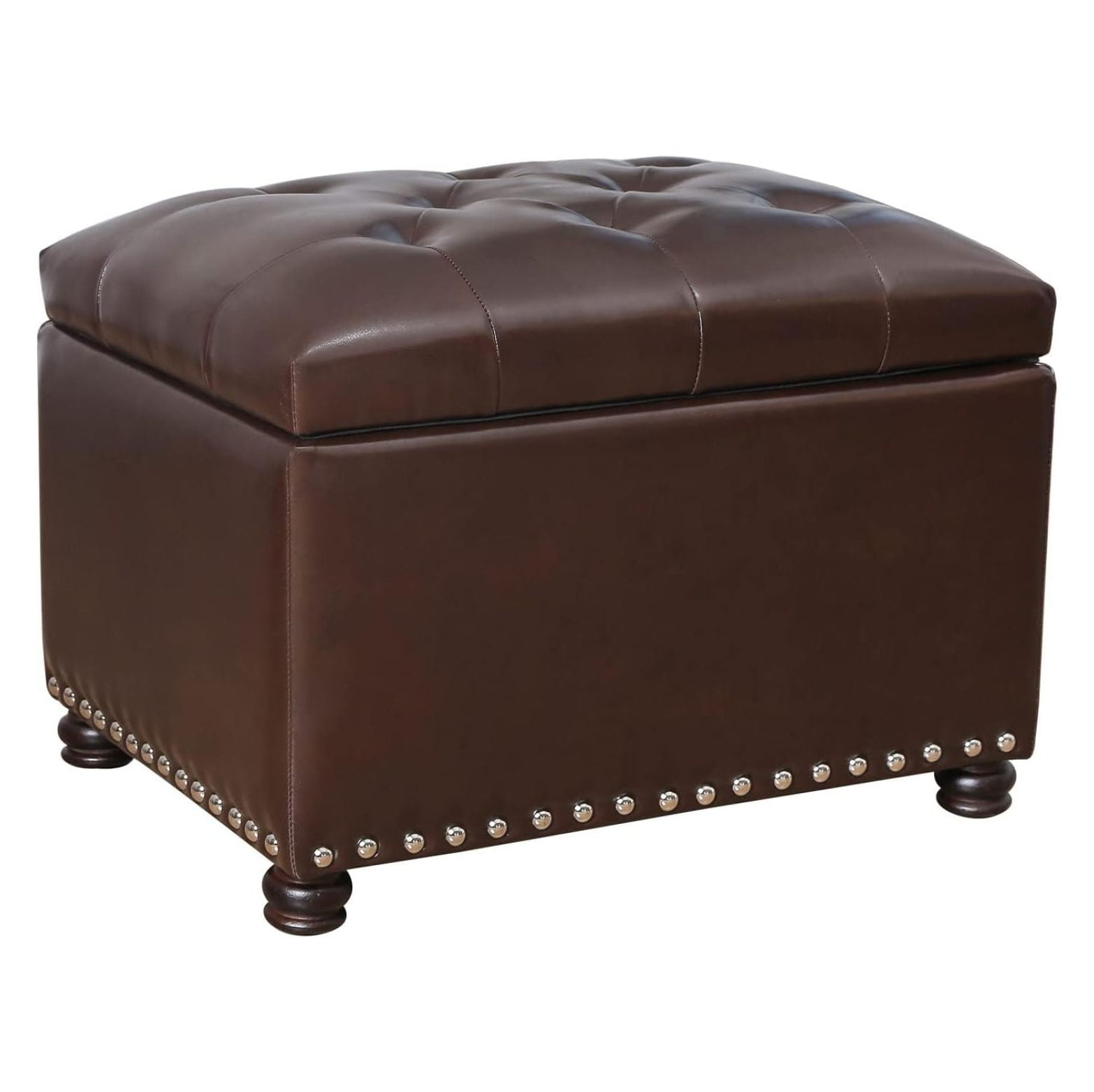 Drevy Dark Brown Leather Antique Storage Ottoman Foot Rest Stool ...