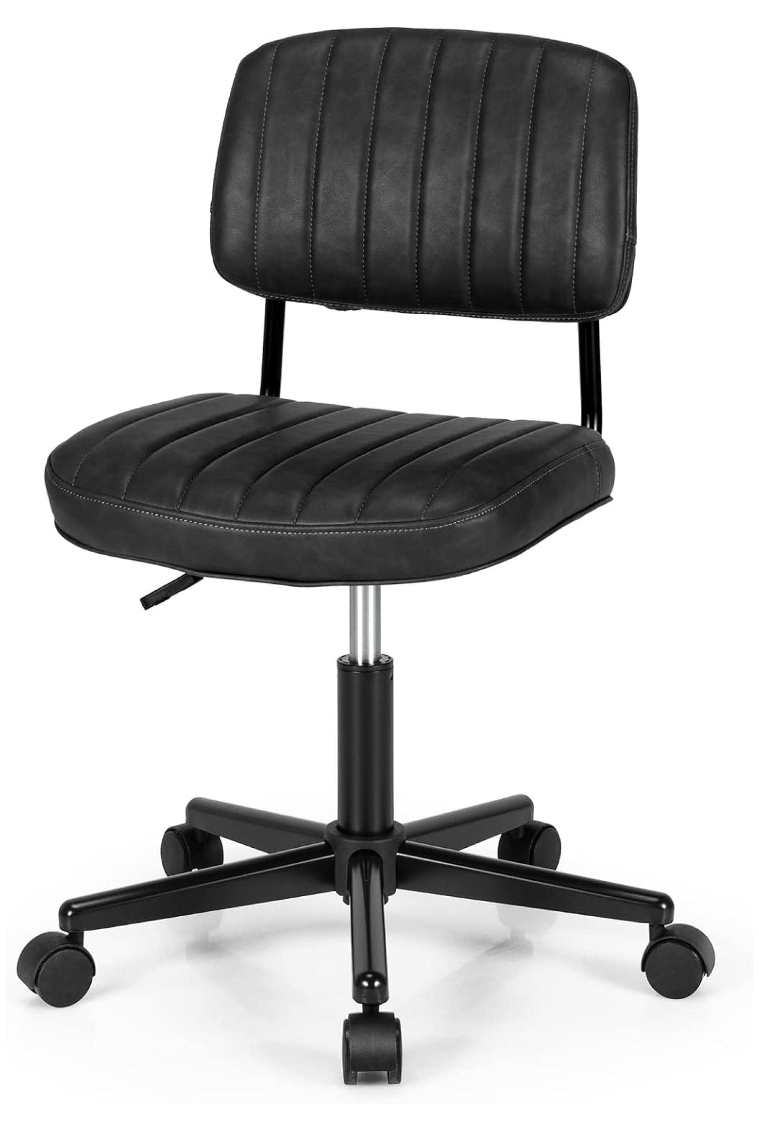 Drevy Leisure Home Office Chair, Armless PU Leather Swivel Task Chair, Height Adjustable Rolling
