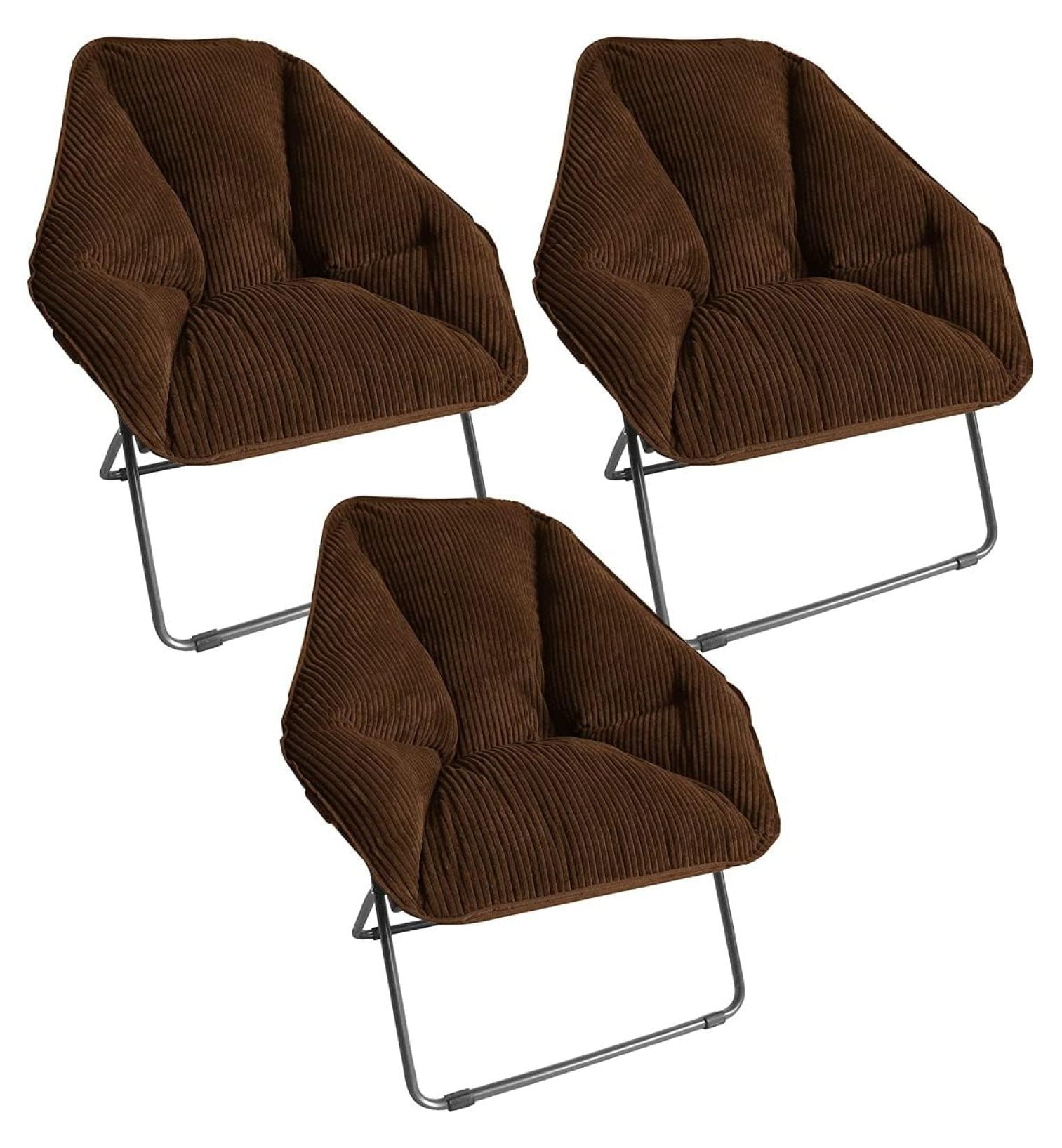 Drevy Limited Portable Hexagon Folding Soft Dish Chairs, Perfect for Dorm Rooms, Game Rooms, and Living Room, Use for Reading, Lounging, Gaming and Studying, Brown (Pack of 3)