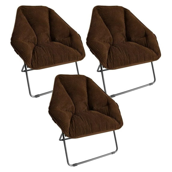 Drevy Limited Portable Hexagon Folding Soft Dish Chairs, Perfect for Dorm Rooms, Game Rooms, and Living Room, Use for Reading, Lounging, Gaming and Studying, Brown (Pack of 3)
