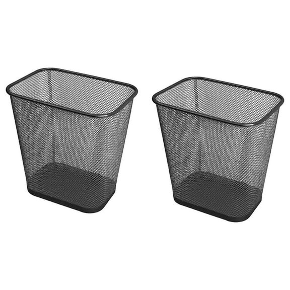 Drevy Mesh Wastebasket Trash Can for Home and Office Workspace, Metal Office Trash Can Rectangular-Shaped, 3.5 Gallon (2 Pack), Black 1103s