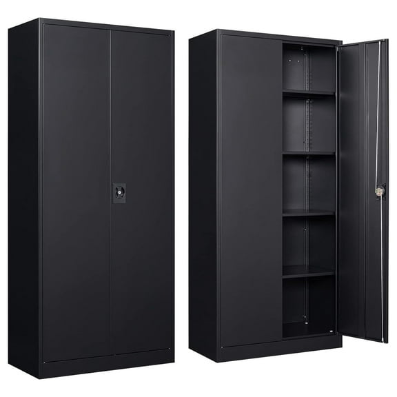 Drevy Metal 4 Adjustable Shelves Storage Cabinet with Lock, Black