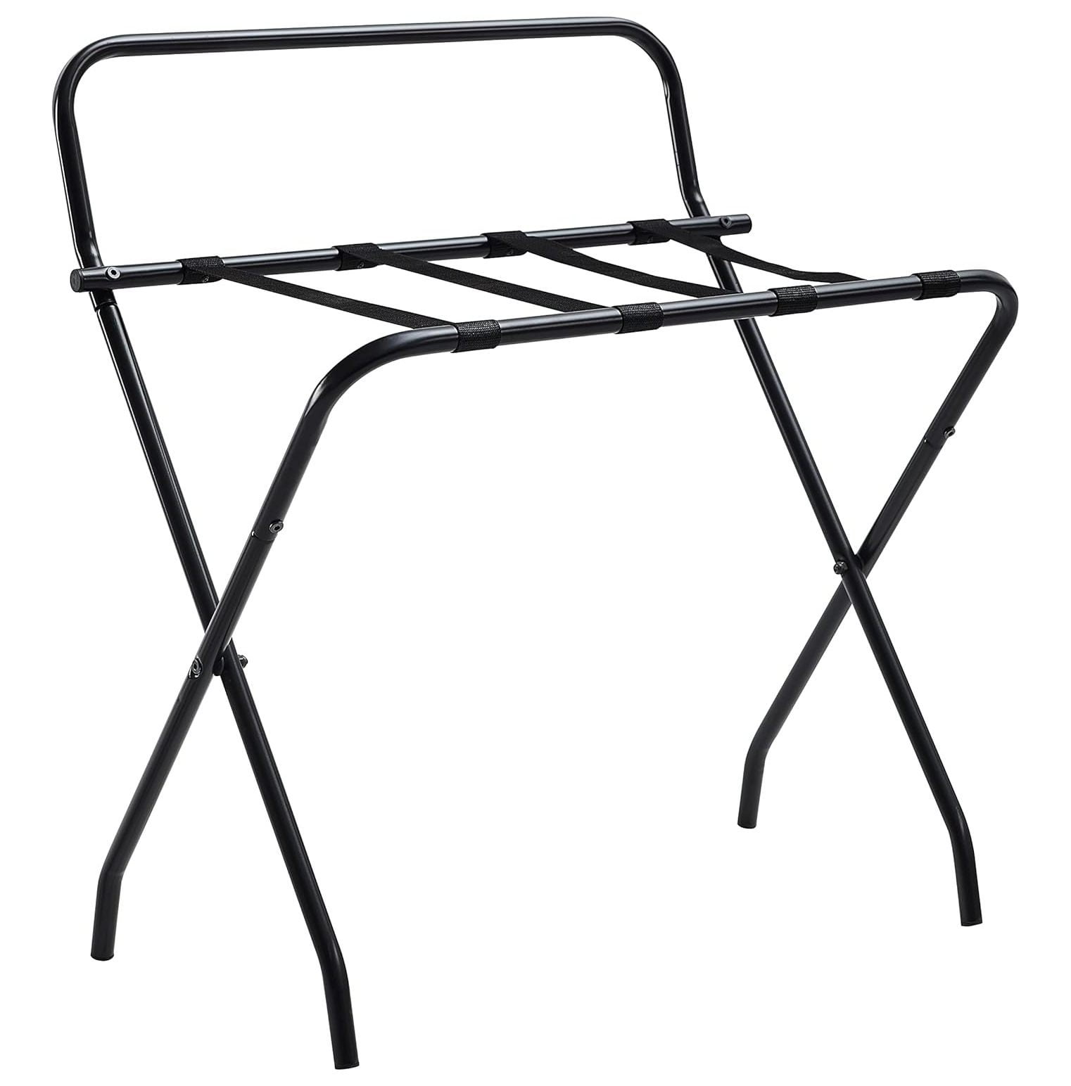 Drevy Metal Foldable Luggage Rack, Suitcase Stand with Back, Black