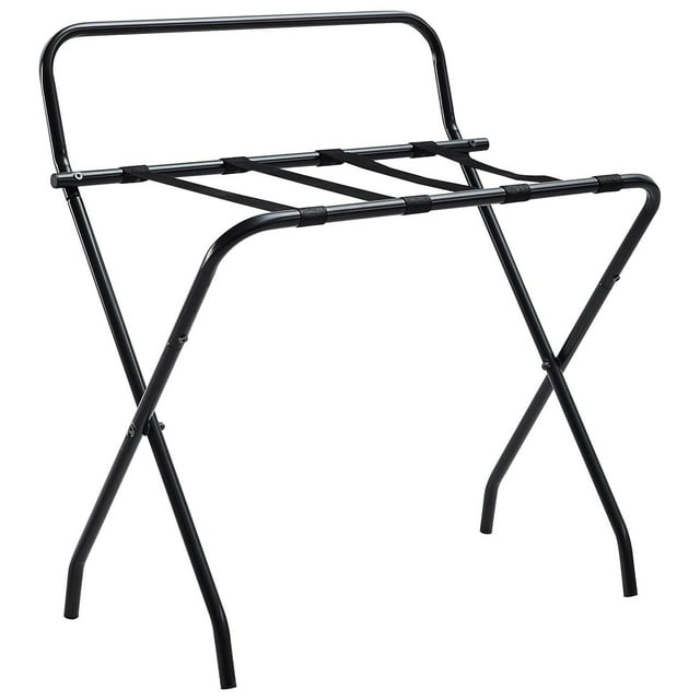 Drevy Metal Foldable Luggage Rack, Suitcase Stand with Back, Black