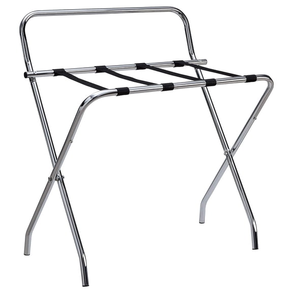 Drevy - Metal Foldable Luggage Rack, Suitcase Stand with Back, Chrome/Black