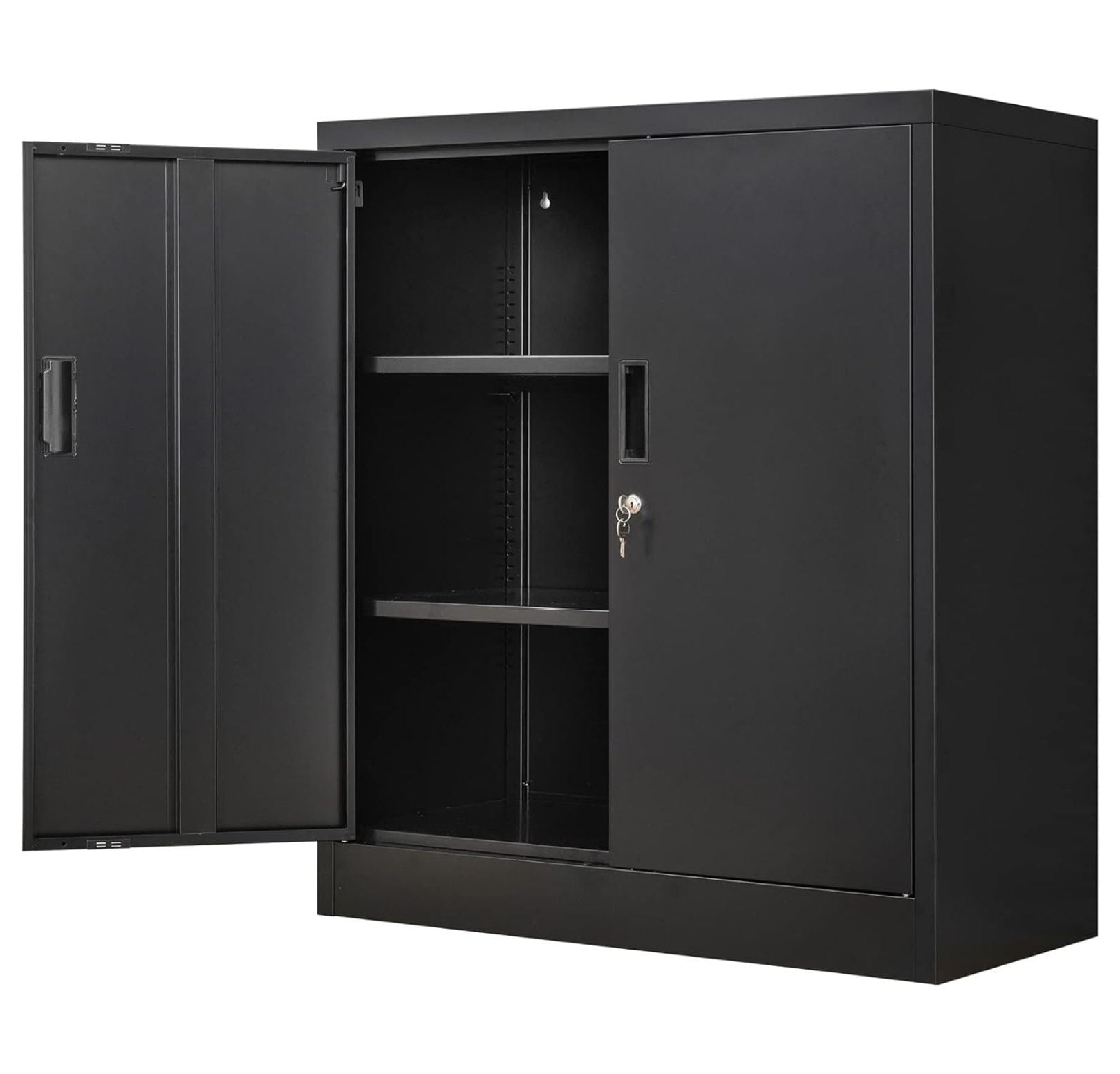 Black Steel Lockable Office Cabinet with Adjustable Shelving, 36.2" H