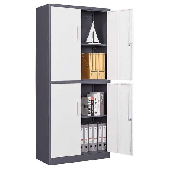 Drevy Metal Storage File Cabinet with 4 Doors, Steel Storage Cabinet with Locking Doors and 4 Shelves, for Home Office, Hospital, Garage, Storage, Gray-4 Door
