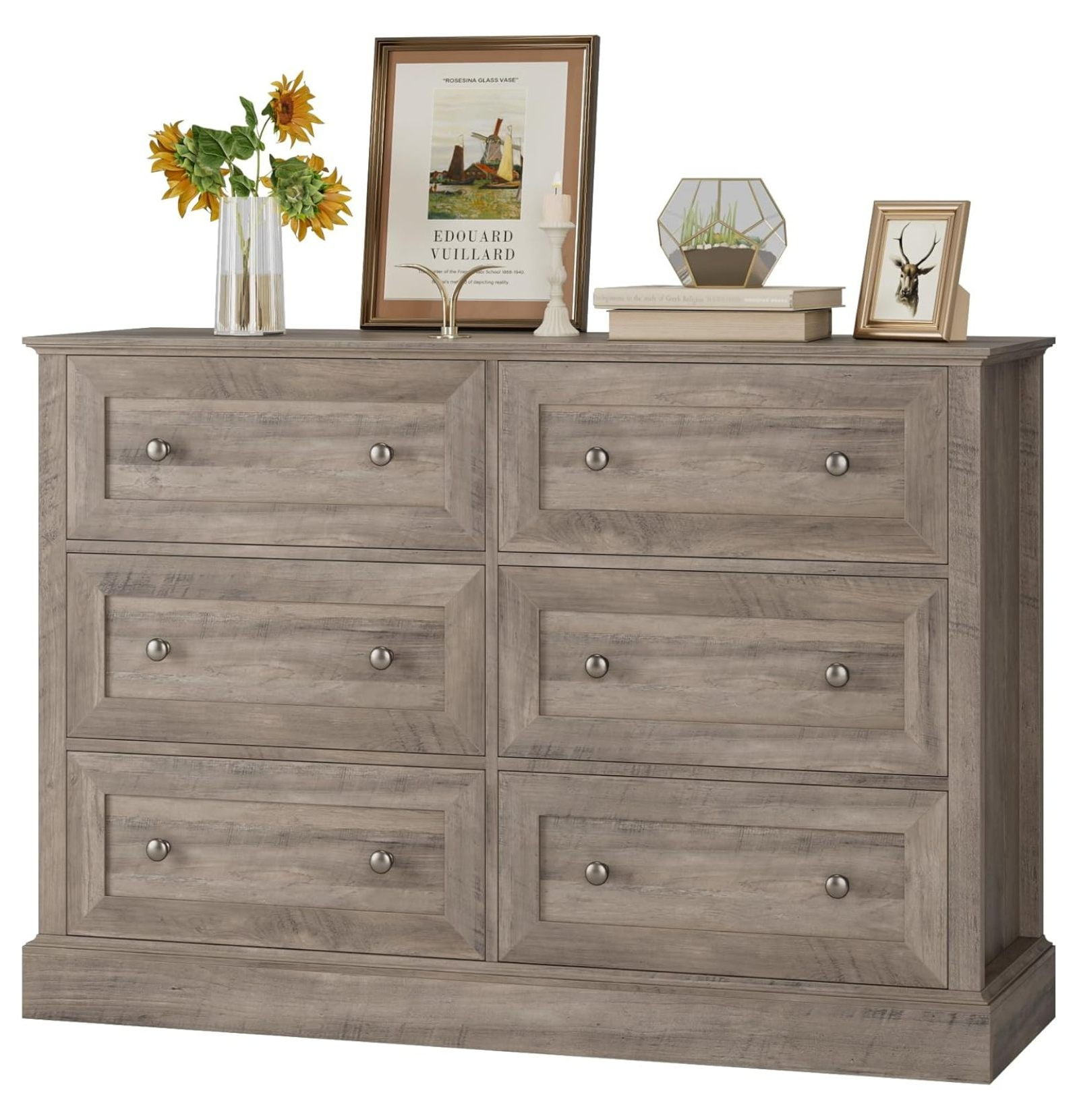 Drevy Modern 6 Drawer Double Dresser, Wood Dresser Chest, Wide Chest of