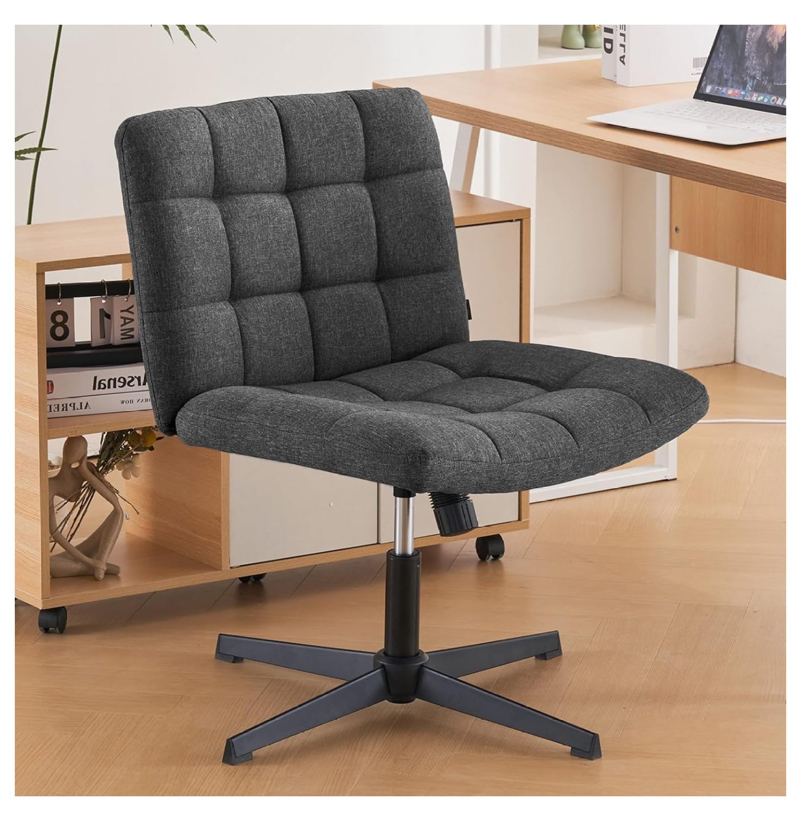 Drevy Modern Armless Office Desk Chair, Linen Back Swivel Desk Chair No