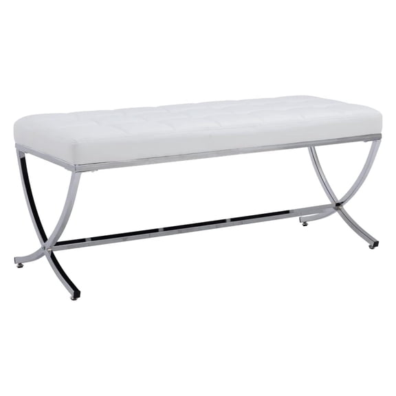 Drevy Modern Button Tufted Bench, PU Faux Leather Ottoman Dining Bench, Stylish Footstool for Entryway Bedroom Kitchen Dining Table, White