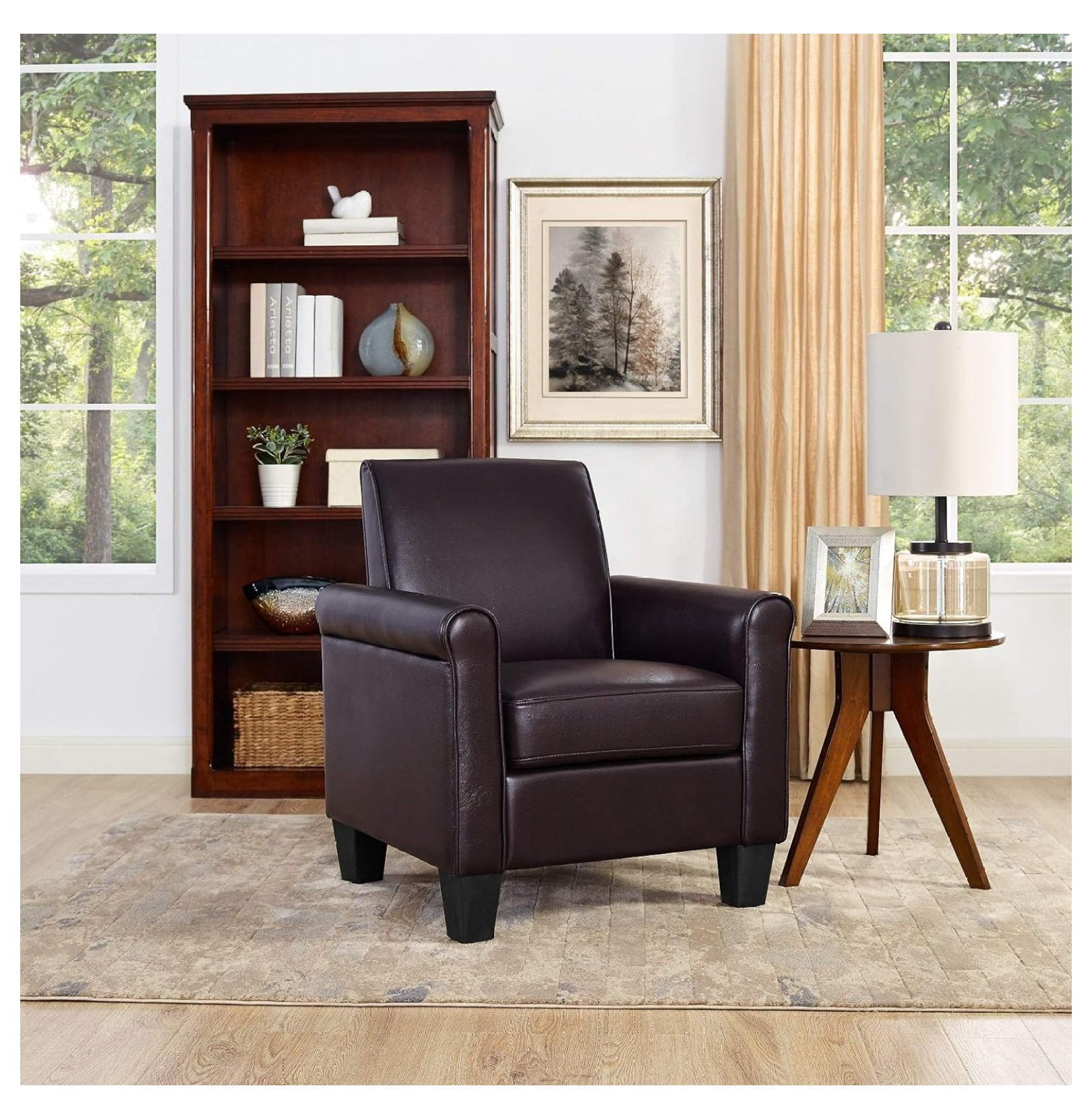 Drevy Modern Faux Leather Accent Chair Uplostered Living Room Arm