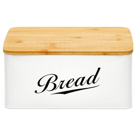 Drevy Modern Metal Bread Box with Bamboo Cutting Board Lid, Bread Storage Container for Kitchen Counter, Vintage Kitchen Decor Organizer (Pack of 2)