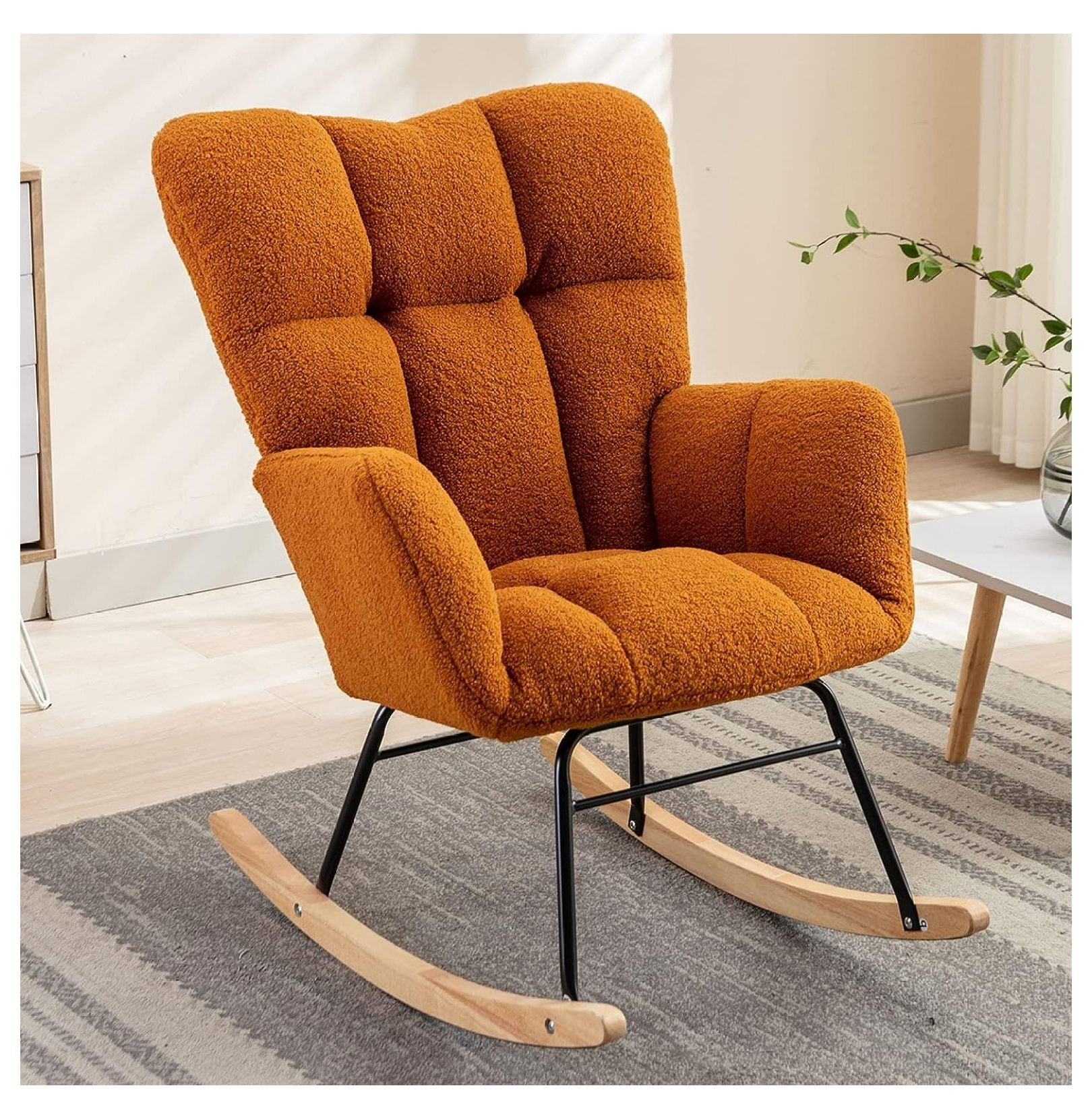 Drevy Modern Nursery Rocking Chair, Upholstered Glider Chair with High ...