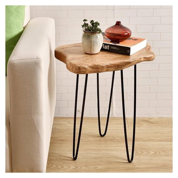 Drevy Natural Edge End Table, Wood Side Table, Nightstand, Plant Stand 20.5" TallUnique Desktop