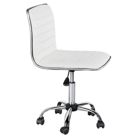 Drevy Office Task Chair Faux Leather Low Back Ribbed Armless Swivel Desk Chair Office Chair w/Wheels White