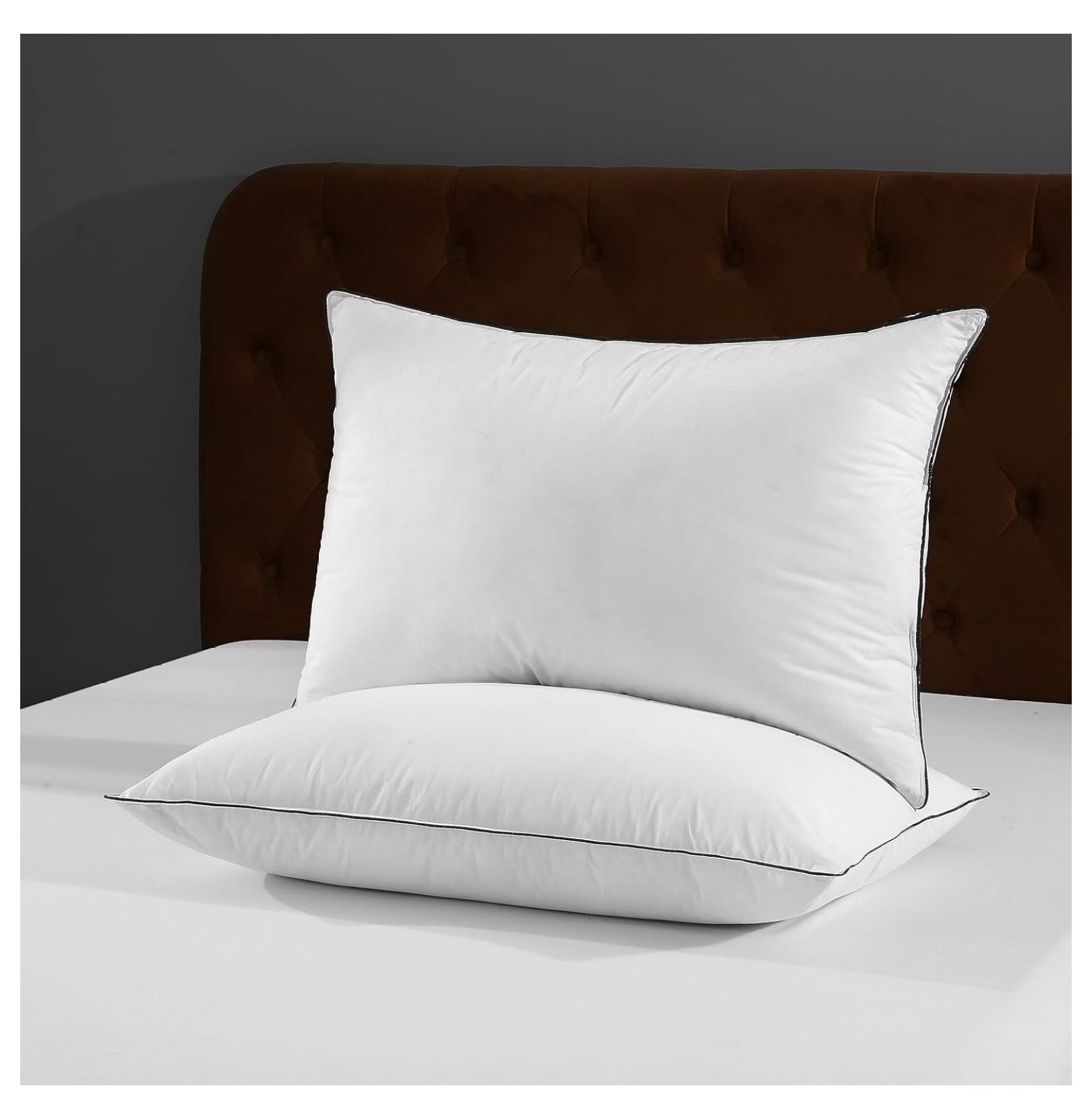 Drevy Organic Goose Feather Down Pillows for Sleeping Set of 2 King Size Feather Pillow