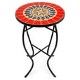 thumbnail image 1 of Drevy Outdoor Mosaic Side Table, 14 Inch Round Accent Table Plant Stand Decor with Ceramic Tile Top, Patio End Table for Garden Porch Living Room Balcony Deck Porch Pool, Red, 1 of 8