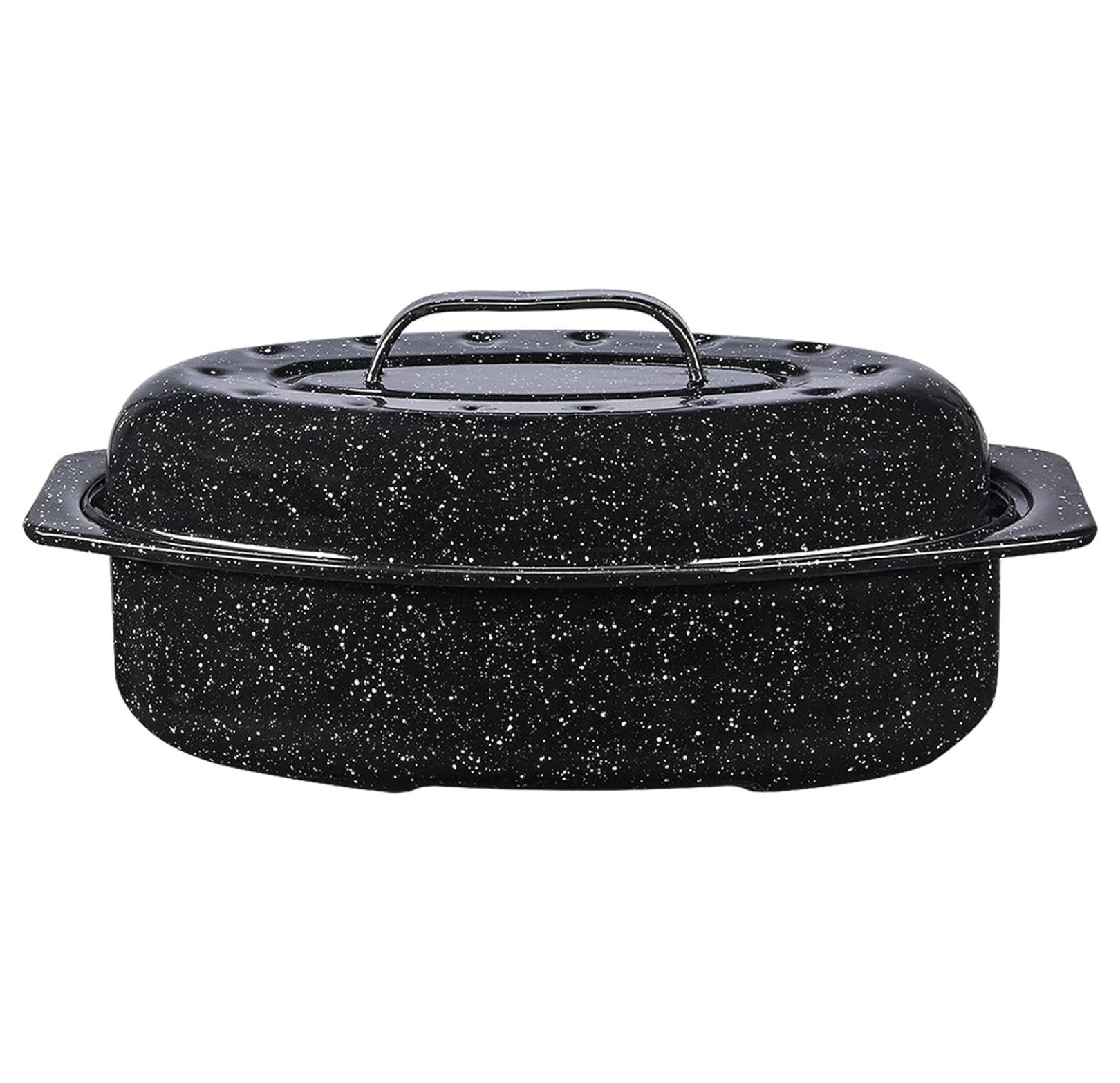 Drevy Oval Roaster 13 inch with Lid (Speckled Black) Enamelware