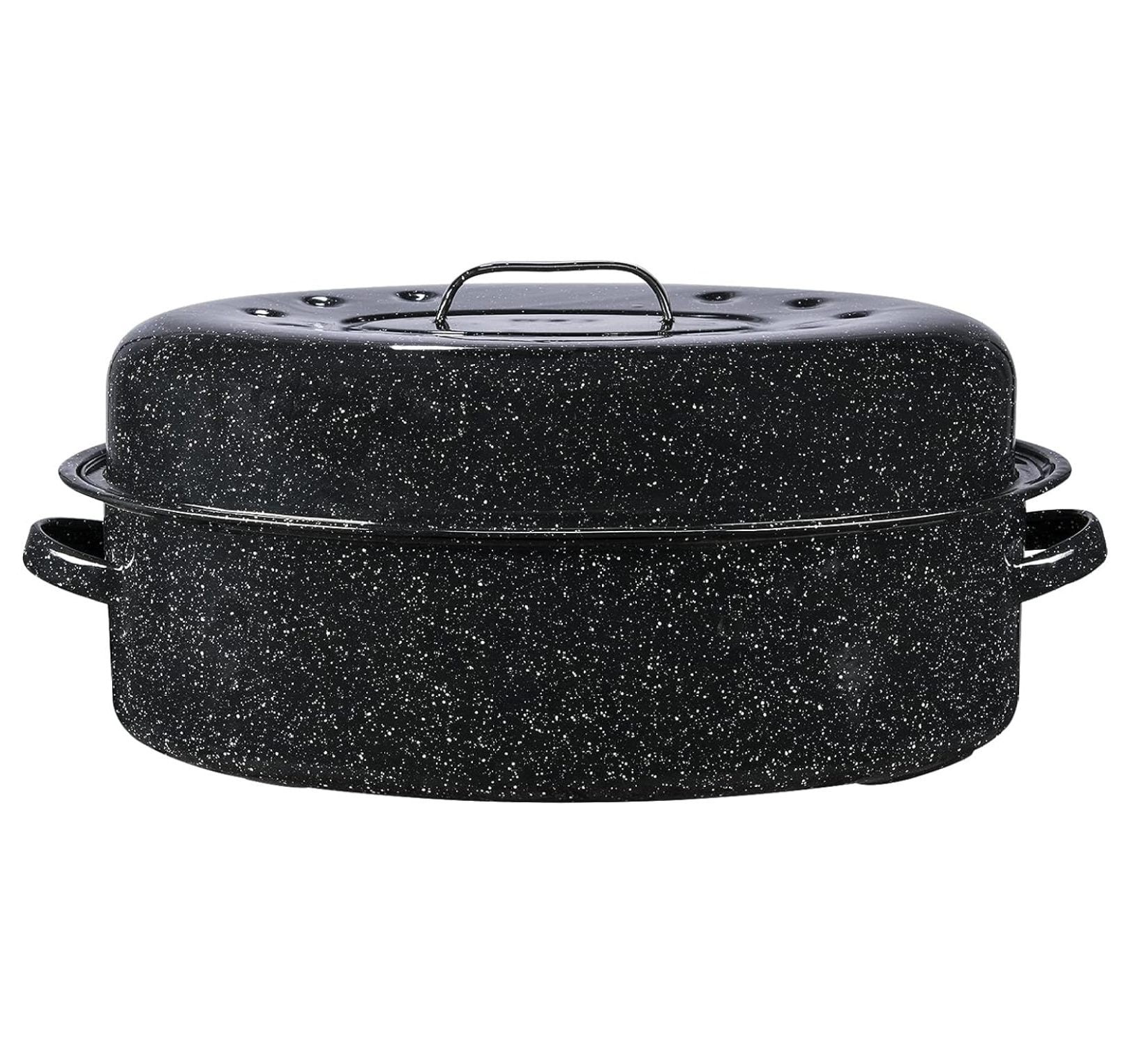 Drevy Oval Roaster 19 inch with Lid (Speckled Black) Enamelware