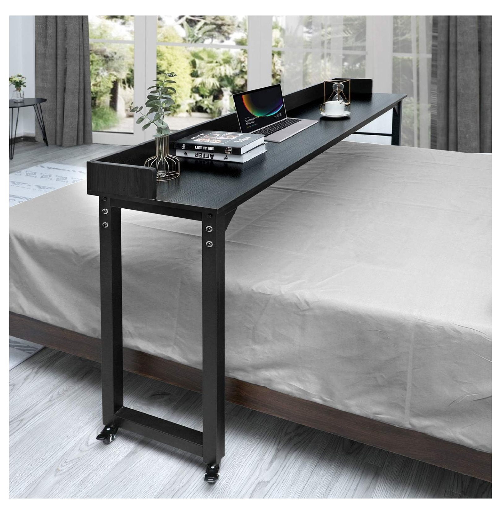 Drevy Overbed Table with Wheels, 70.8'' Rolling Bed Desk for Queen/Full