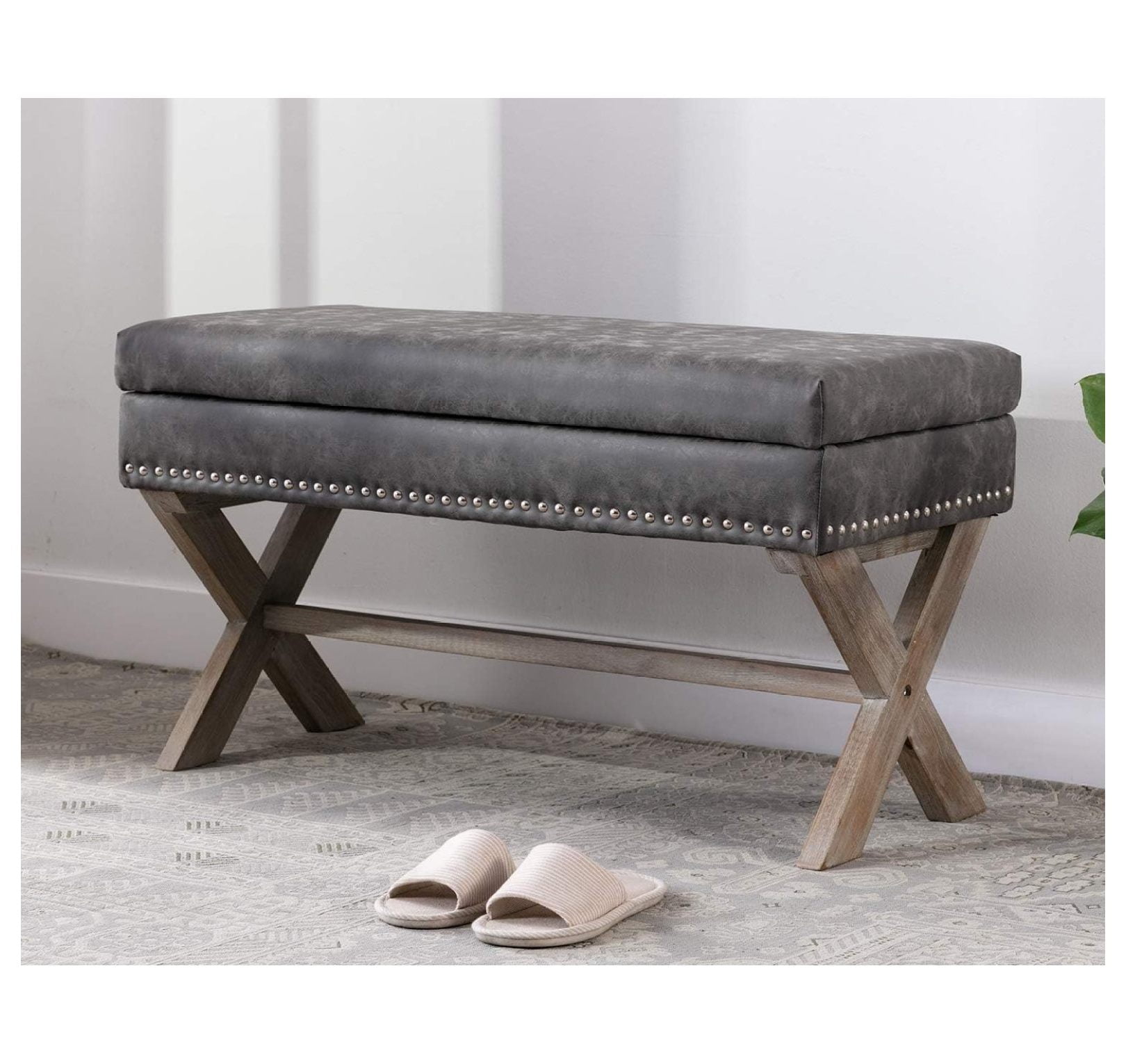 Drevy PU Leather Upholstered Storage Entryway Bench, 36 inch Bedroom