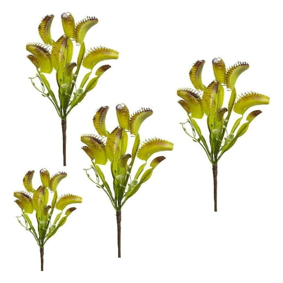 Drevy Pack of 4 Vinyl Artificial Flytrap Plants - Carnivorous Flytrap Plants for Decorations and Botanical Houseplant Displays