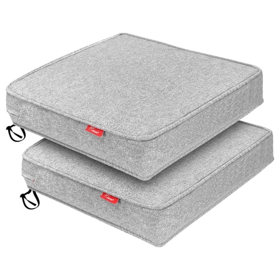 Drevy Patio Chair Cushion 24 x 24 Inch Outdoor Seat Cushions for Patio Furniture Garden Sofa Couch Chair Pads with Adjustable Straps Set of 2, Light Linen Gray