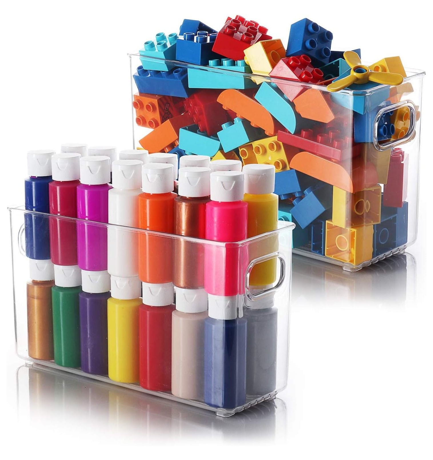 Drevy Plastic Storage Bins with Handles 2 Pack Kids Plastic Stackable