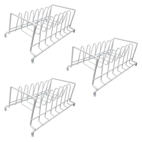 Drevy Plates Holder Pots Pans Lid Organizer Rack for Cabinet, Pantry or Kitchen Counter (THREE, WHITE)